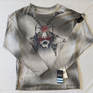 Vintage Enyce XL Gray Distressed 90s Casual Style NWT Long Sleeve Rock Shirt